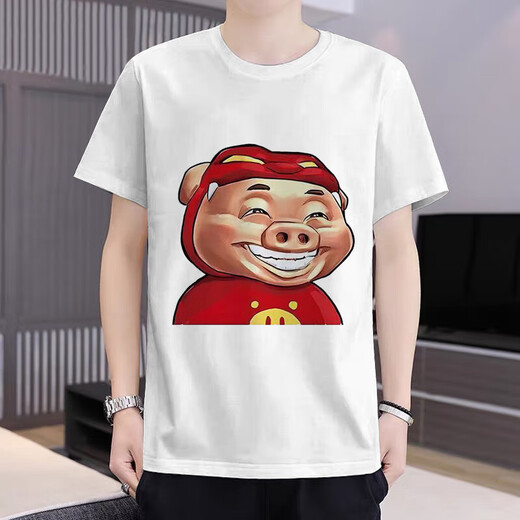 Ayub Pig Man T-Shirt D-Print Cartoon Cartoon Lustige kurzärmelige Sommer-Runde Halshemd Teen Top Men T-1396 S 80-90jin [Jin gleich 0,5 kg]
