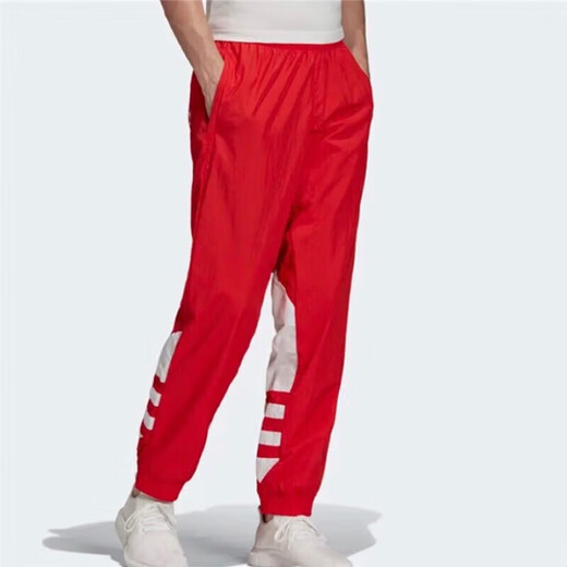 阿迪达斯（adidas）三叶草运动裤男裤春季新款健身训练防风运动裤宽松休闲裤小脚裤 FM9898/红色梭织 XL