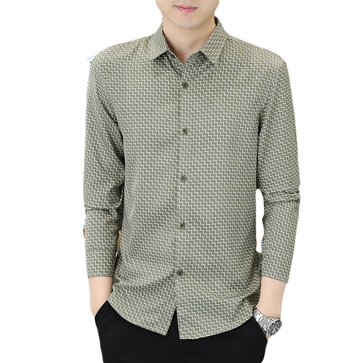 Official website shirt men's long-sleeved new style business small plaid inch shirt high-end summer top slim shirt men 6167 blue gray M _90-110Jin [Jin equals 0.5 kg]