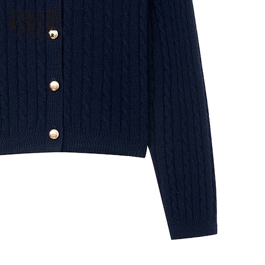 Teenie Weenie Bear Women's Four Seasons Knitted Cardigan 2025 Autumn New Girl-Sense Lapel Comfort Sweater Navy Blue S