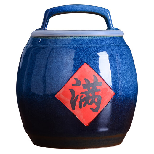 BOMP Jingdezhen ceramic rice cylinder with lid for household use 10 Jin Jin is equal to 0.5 kg 20 Jin Jin is equal to 0.5 kg 30 Jin Jin is equal to 0.5 kg Kiln-transformed sealed barrel moisture-proof and insect-proof storage tank Thirty Jin Jin is equal to 0.5 kg Kiln-transformed blue-glazed full-font cylinder