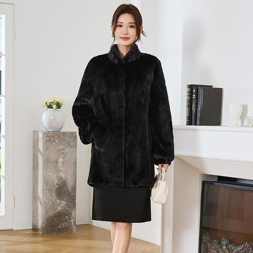 
Winter Home Brand Fur 2025 New Imported Mink Coat Women's Full Mink Mid-Long Stand Collar Mink Fur Jacket Black 2XL 140Jin[Jin equals 0.5 kg]-160Jin[Jin equals 0.5 kg]