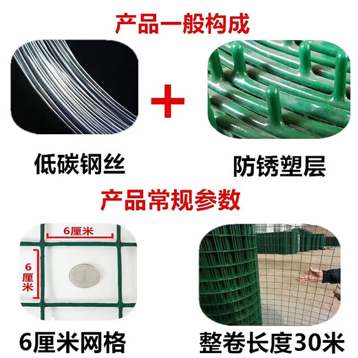 Barbed wire fence protection net breeding net Dutch net cattle fence isolation net chicken duck goose iron mesh plastic coated fence 1.8 meters high + 6 cm holes (30 meters / roll) 3.3mm thick long-term use