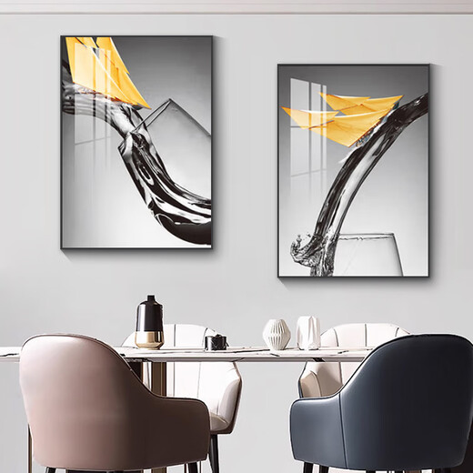 
YIJLJ modern and simple restaurant decoration painting two-link creative wine glass hanging painting atmospheric light luxury dining room wall high-end hall mural glass wine time 15838-15839 50*70 Crystal picture + aluminum alloy frame + black frame