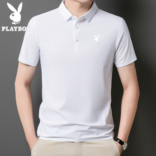 花花公子（PLAYBOY）高端短袖polo衫男款夏季薄款翻领冰丝t恤男商务休闲体恤上衣舒适 雾霭蓝-12358C-冰丝POLO衫 L 110-125斤