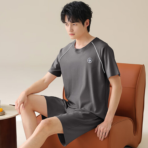 七匹狼（SEPTWOLVES）2025新款男士睡衣夏季纯棉薄款短袖休闲加大码家居服套装可外穿男 13603 L (100-120斤)