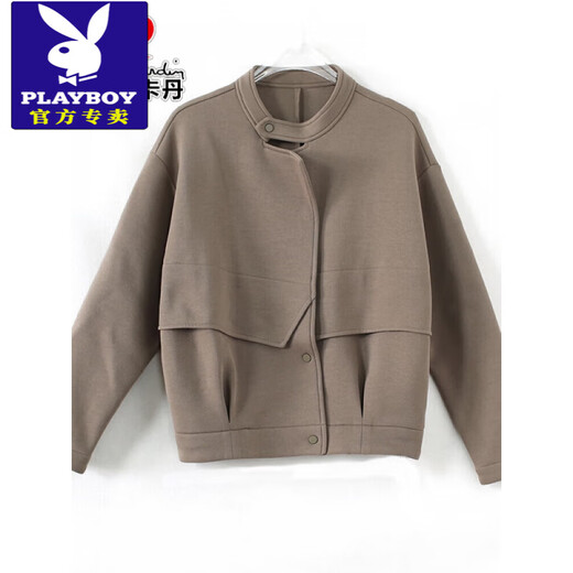 花花公子（PLAYBOY）中年妈时尚洋气外套女2025春秋装新款大号宽松休闲短款上衣 黑色 S