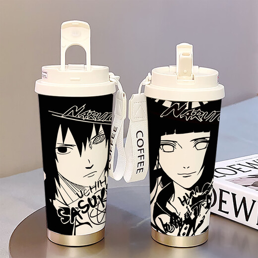 SEUNGRY NARUTO Thermos pour les élèves allant à l'école, tasse d'eau de grande capacité, nouvelle tasse de café, bouche à double boisson, apparence élevée, blanc - tasse de café - HST3527 Naruto + avec longe 316 en acier inoxydable