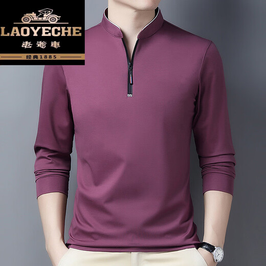 Classic car 100% pure cotton long-sleeved T-shirt men's casual thin T-shirt tops in spring and autumn middle-aged men's stand-up collar base shirt long-sleeved 6623 Baolan thin XL 175 suggestions 140-160Jin [Jin equals 0.5 kg]