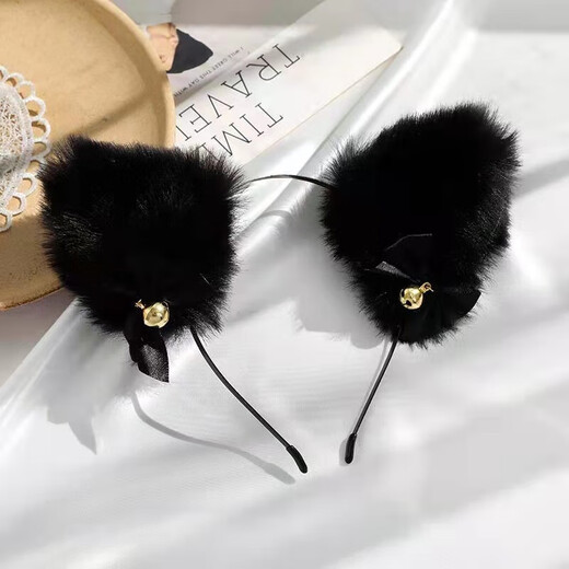 Cute plush cat ears headband cosplay anime cat girl headband fox ears bell performance headdress plush cat ears white