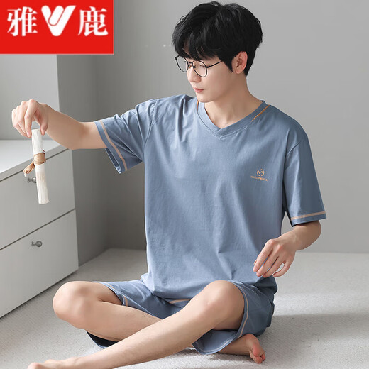 雅鹿睡衣男家居服短袖短裤夏薄款青少年男士莫代尔家居服套装可外穿出 3519凉感莫代尔 L [80-100斤]