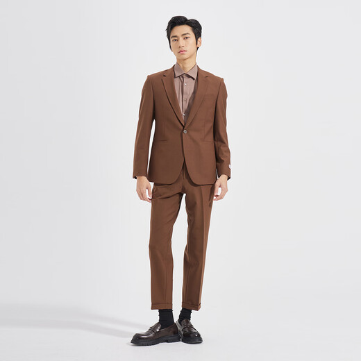 Lilang Youth Business Men's Wool Blended Suit Men's Solid Color Elastic Easy-Care Formal Two-piece Set Khaki (1SA) 180A