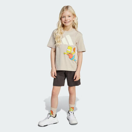
Adidas boys summer quick-drying casual two-piece set loose shorts round neck stretch waist Simpson children's sports suit JL9196 140