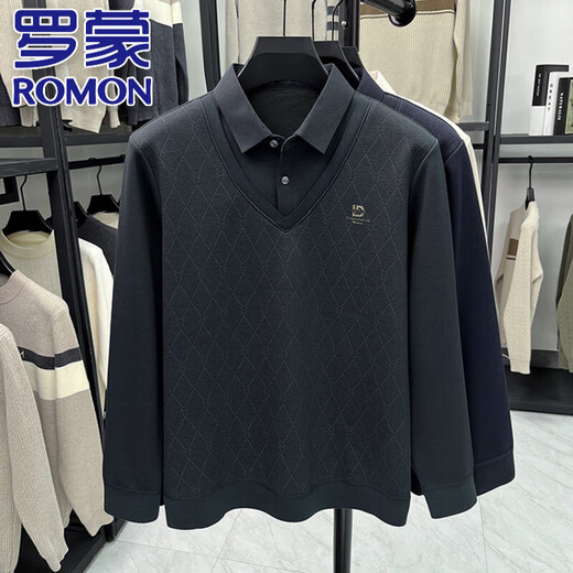 Pull de pull pour hommes Romon haut de gamme Sweater plus en velours de Velvet Chemise intégrée Base de revers décontractée d'âge moyen Base beige 2xl