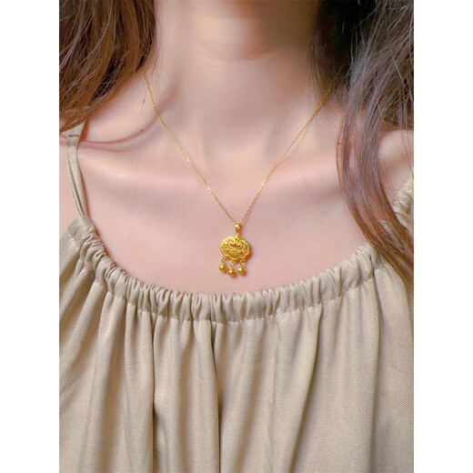 Feng Feili New Chinese Style 18K Gold-Plated Peace Lock Necklace Women's 2025 Light Luxury Versatile Chain Lucky Bag Peace Lock Necklace