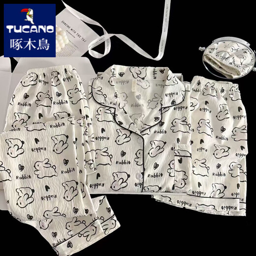 Specht Japaner Ins Stil Sommer kurzärmeligte Pyjamas für Frauen reine Baumwolle Gaze Drei-teilige süße Cartoon außerhalb von Heimkleidung Yunduo Cotton-9906# Star Welpe Drei-teilige Set L [vorgeschlagen 100-120jin [Jin gleich 0,5 kg]]