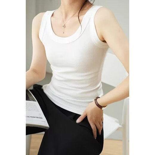 背心女内搭西装春夏季打底衫美背外穿白色无袖遮副乳长款吊带上衣 愚-1050【白色】 L
