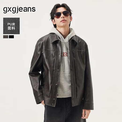 Gxg.jeans men's two-color retro pu leather American simple jacket for boys 25 autumn new arrival dark brown L (175)
