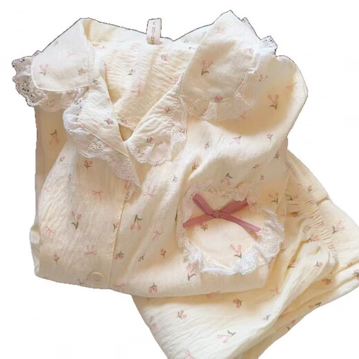 Kairuihu pijama para mujeres en primavera y otoño nuevo yunduo algodón delgado lindo cárdigan de encaje pantalones de manga larga Juego de ropa para el verano 6627 estrella y luna lunes de polka-yuntu algodón pantalones de manga larga M (80-95Jin [Jin equivale a 0.5 kg])