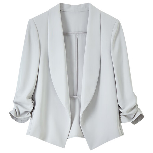 Shandubila autumn high-end suit for women with shoulder pads professional commuting style casual short suit gray L