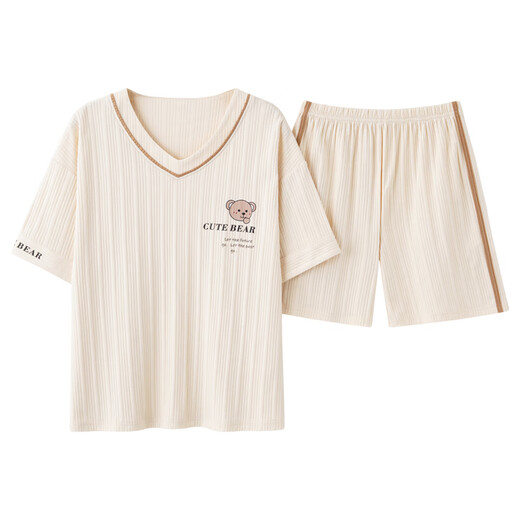 MUJI COM无印良品同款睡衣女夏季韩版可爱薄款短袖裤学生两件套装春秋天大 咖啡色 GXT6636图色 M (建议75-95斤)