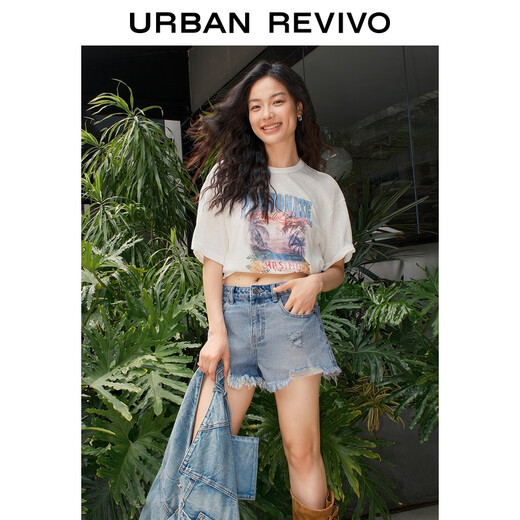 UR2025夏季新款女装时尚休闲百搭海滩图案短袖T恤UYL450097 本白 M