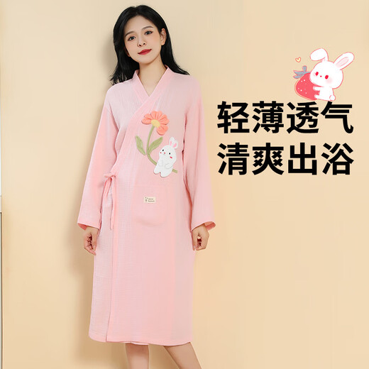 
Bath towel for girls in summer pure cotton wearable full speed drying 2025 new adults all-season universal bathing gauze robe Cotton gauze short sleeves - S size [suitable for height 90-12529