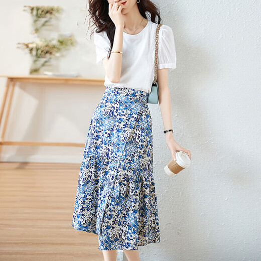 Olj Light Luxury Brand Dress for Women 2025 Summer Nuevo temperamento casual francés falda de dos piezas White S