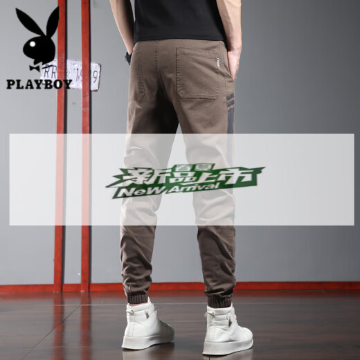 花花公子（PLAYBOY）夏季薄款休闲裤男士潮牌宽松束脚运动裤2025新款夏天工装哈伦裤子 9859黑色 3XL 36码