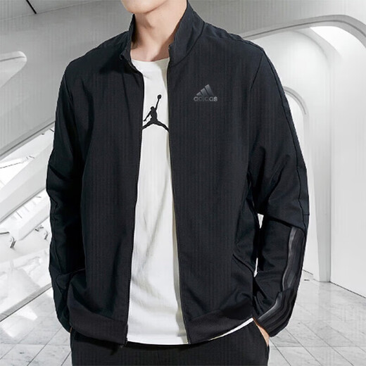 阿迪达斯 （adidas）官方舰店男装夹克 新款运动服跑步健身训练休闲时尚夹克外套 H12217/黑色-修身款/双面针织 S