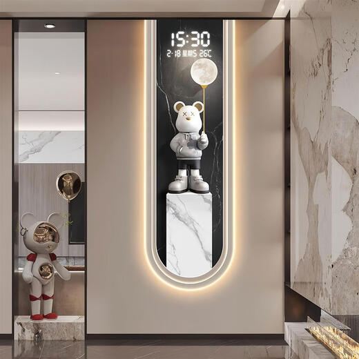 
Sanqihu modern light luxury living room perpetual calendar electronic wall clock violent bear clock porch wall hanging vertical strip decorative painting 14699 with digital display mute clock 70*210cmled light drawing plug-in remote control model digital display