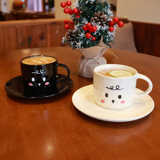 
Finished black and white puppy hand-painted ceramic mug underglaze color couple milk cup breakfast tray home office coffee cup saucer 15906 black puppy dish