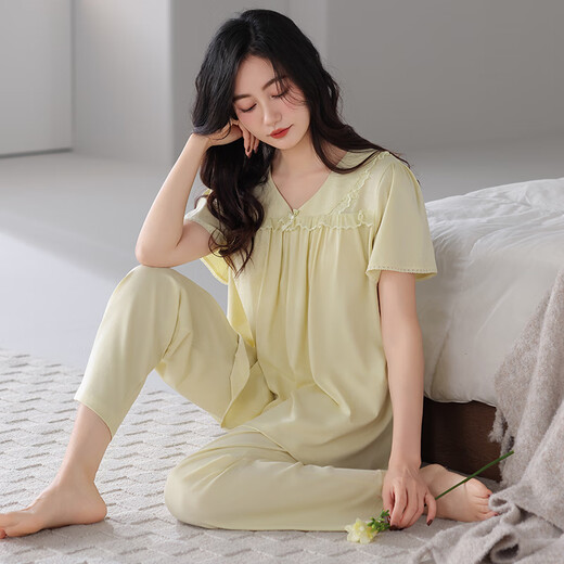 Pyjamas Mandelefin avec poitrine pour femmes pour les pantalons à manches courtes en coton pur à l'été