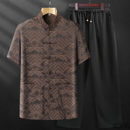 
SMVP Tang suit summer mulberry silk men's suit silk middle-aged and elderly short-sleeved thin shirt cotton dad summer suit grandpa China wine red top average size 3890-100Jin [Jin equals 0.5 kg]