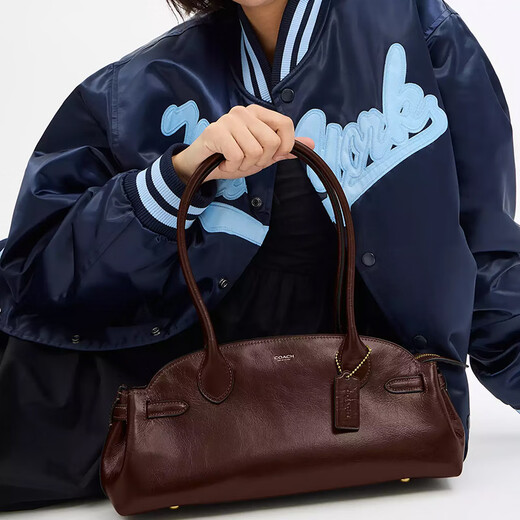 Coach Empire Carryall 34 Brand Logo Reißverschluss Verschluss verglaste Lederhandtasche Umhängetasche alte Version - Glasurbeutel (Bag + Staubbeutel)