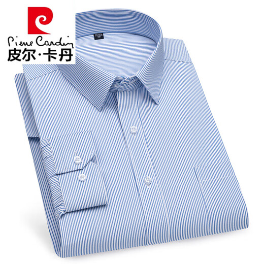 Pierre Cardin Mente à manches longues pour hommes Blue Bleu à rayures Brasse taille ourlet Straitement Plaid décontracté d'âge moyen et de chemise de papa âgée 6624 Fine Purple Striches 45