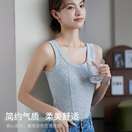 Yalu brand threaded cotton suspender vest for women wearing slim fit and slim large size suspender inner top shirt base vest for women 1478# coffee L [110-130Jin [Jin equals 0.5 kg]]