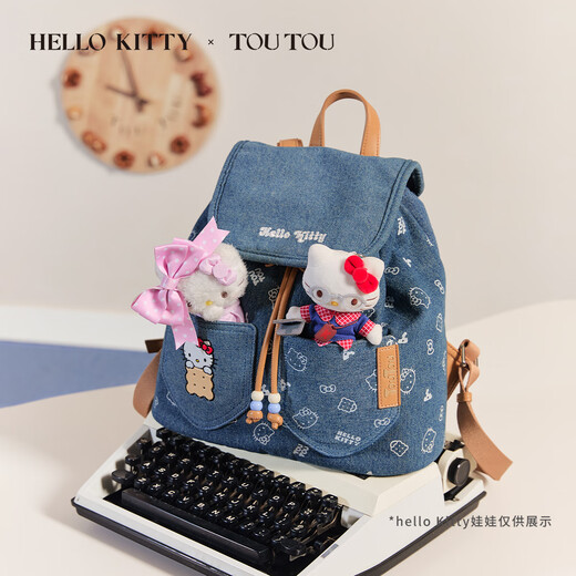TOTOU DOYS'S Day Gift Hellokitty Katie Denim Biscuit sac à dos grande capacité Commutation polyvalente sac à dos de denim bleu