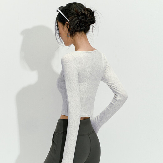 LULULMCCTN long-sleeved yoga top women's Pilates professional training tight slimming running sports fitness T-shirt blue linen L