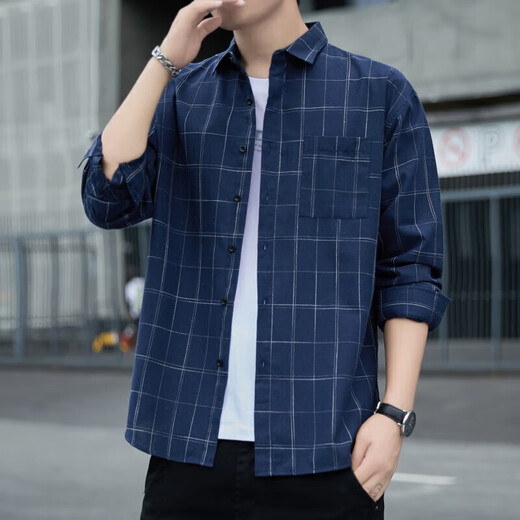 Official website, Fang Ship Store Flag Official website, American plaid shirt jacket, men's 205 autumn fashion brand, long sleeves, men young people loose K12109 khaki M