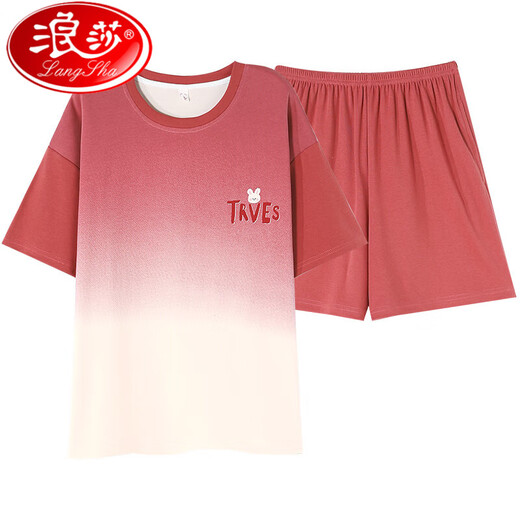 浪莎（LangSha）100%纯棉睡衣女套装短袖学生全棉可外出门夏天小个子家居服 Y9859 2XL 【推荐135-160斤穿】