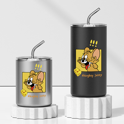 Créative Cat Coffee Thermos environnant Ins Internet Celebrity Water Cup Couples Cartoon mignon paille tendance 300 ml-bee Casual Cup BW5009 Cat and Mouse