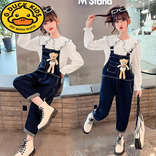 G.Duckkids Girls Denim Combins Set Spesring и осень 2025 Новая модная интернет-знаменитость модная крупная детская с длинными рукава