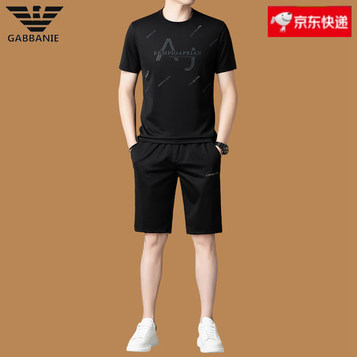Falamone Armani Sommer Kurzarm Casual Sports Shorts Set Herren 2025 New Mulberry Silk T-Shirt Black 13601-1 4xl 190 Größe (geeignet für 190-210jin [Jin ist gleich 0,5 kg])