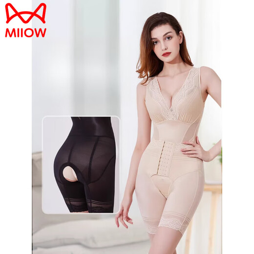 猫人（MiiOW）收腹提臀连体美体衣女束腰产后减肚子塑形束身内衣2025年夏季薄款 黑色 三角款 S （适合80-99斤体重）