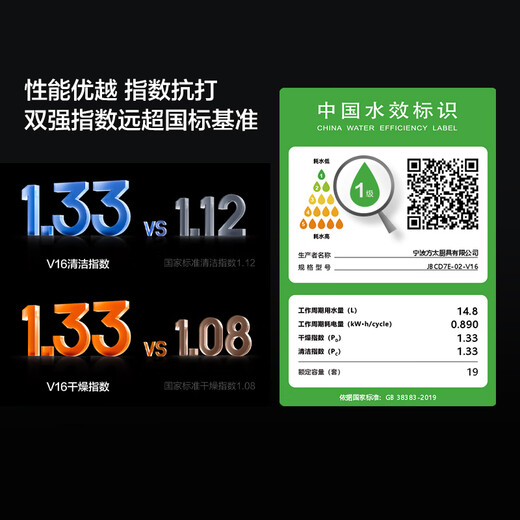 Fotile dishwasher built-in patented high-energy bubble washing 02-V16/v16Max household 19/21 sets upgraded large capacity independent steam sterilization first-level water efficiency 02-V16 19 sets large capacity/1.33 high washing ratio