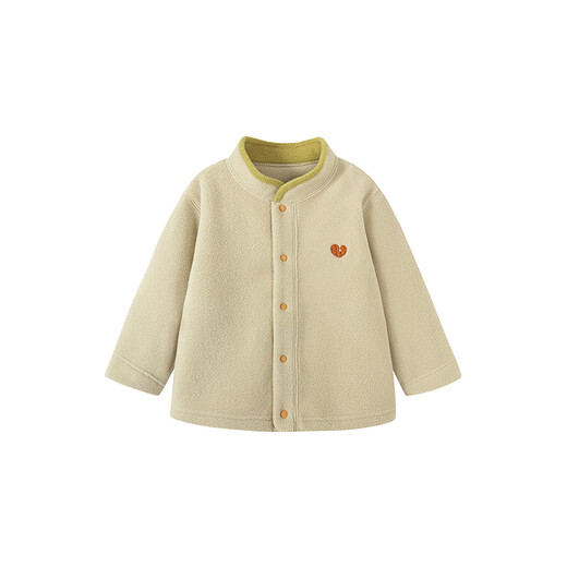 Minibala boys and girls plush coat baby antistatic polar fleece contrasting color embroidered warm top 2025 autumn new style beige antistatic 100 that cannot be washed off