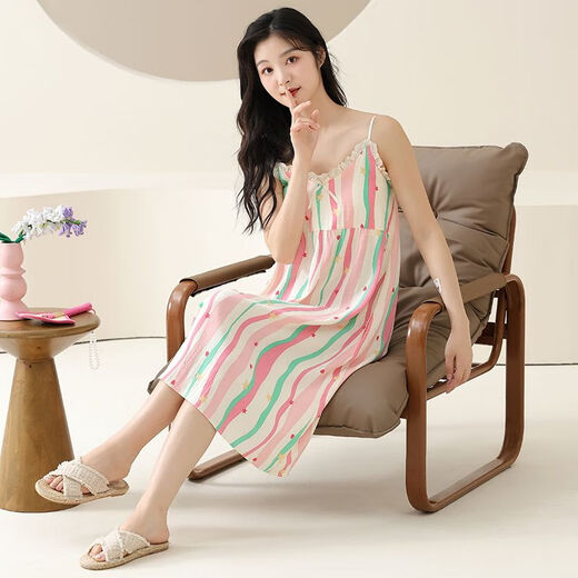 Xiwang Nachthemd für Frauen im Sommer mit Brustpolster integriert 2025 Neue sexy pastorale Hosenträger -Pyjamas für Outdoor C6625 Kätzchen XL