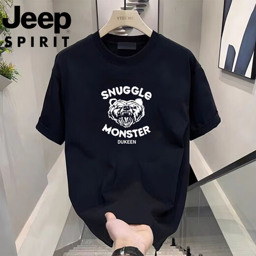 Jeep (JEEP) summer short-sleeved T-shirt for men summer new casual sports fashion half-sleeved round neck loose t-shirt top Gentleman black 848 3XL 150-170Jin [Jin equals 0.5 kg]