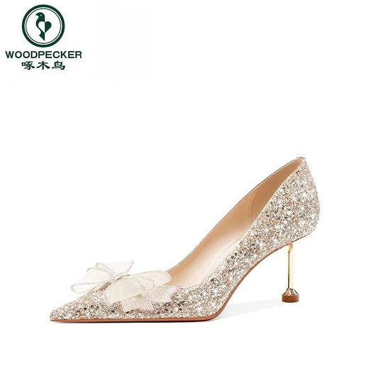 Woodpecker Champagne Couleur Chaussures de mariage pour femmes robe de mariée hexiu chaussures de mariée à deux usines talons talons sans pied fatigués